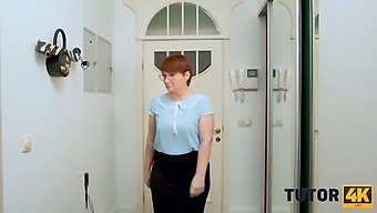 Surowa Rudowłosa Nauczycielka Łagodzi Zasady Gorącej Sesji Z Uczniem.